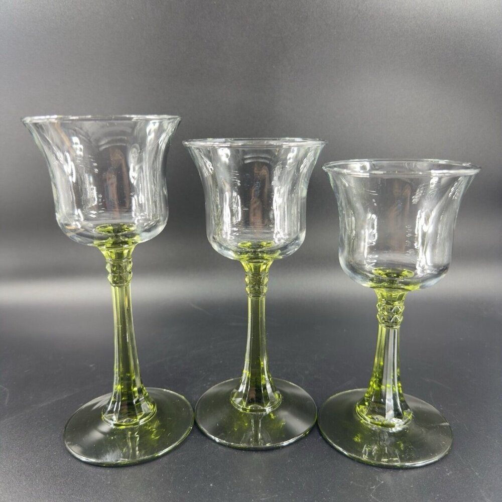 Partylite Glass Votive Candle Holder Set 3 Glass Clear Top And Green Bottom VTG - Picture 12 of 14